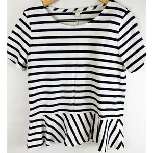 J. Crew Womens Peplum Striped Shirt Navy White Nautical Short Sleeve Medium